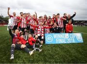 16 September 2018; Derry City players and family celebrate following the EA SPORTS Cup Final between Derry City and Cobh Ramblers at the Brandywell Stadium in Derry. Photo by Stephen McCarthy/Sportsfile