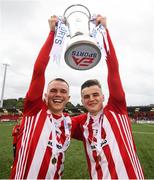 16 September 2018; Derry City players Rory, left, and Ronan Hale celebrate with the cup following the EA SPORTS Cup Final between Derry City and Cobh Ramblers at the Brandywell Stadium in Derry. Photo by Stephen McCarthy/Sportsfile