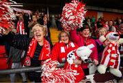 16 September 2018; Derry City supporters celebrate following the EA SPORTS Cup Final between Derry City and Cobh Ramblers at the Brandywell Stadium in Derry. Photo by Stephen McCarthy/Sportsfile