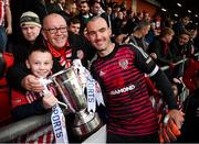 16 September 2018; Gerard Doherty of Derry City celebrates with supporters following the EA SPORTS Cup Final between Derry City and Cobh Ramblers at the Brandywell Stadium in Derry. Photo by Stephen McCarthy/Sportsfile