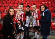 16 September 2018; Ronan and Rory Hale celebrate with their family following the EA SPORTS Cup Final between Derry City and Cobh Ramblers at the Brandywell Stadium in Derry. Photo by Stephen McCarthy/Sportsfile