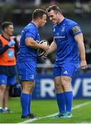 15 September 2018; Bryan Byrne, and Peter Dooley of Leinster during the Guinness PRO14 Round 3 match between Leinster and Dragons at the RDS Arena in Dublin. Photo by Brendan Moran/Sportsfile