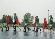 17 September 2018; Republic of Ireland and Czech Republic players walk to the pitch prior to the Women's U17 International Friendly match between Republic of Ireland and Czech Republic at the RSC in Waterford. Photo by Harry Murphy/Sportsfile