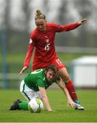 17 September 2018; Katelyn Keogh of Republic of Ireland in action against Kadelcova Agata of Czech Republic during the Women's U17 International Friendly match between Republic of Ireland and Czech Republic at the RSC in Waterford. Photo by Harry Murphy/Sportsfile