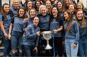 17 September 2018; Dublin players Sinéad Aherne, left, and Lyndsey Davey hold the Brendan Martin Cup during the TG4 All-Ireland Senior Ladies Football Champions visit Temple Street Children's University Hospital in Dublin. Photo by Piaras Ó Mídheach/Sportsfile