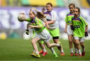 16 September 2018; Action from the match between Mount Leinster Rangers and Kilmovee Shamrock's during the Half-time GO Games during the TG4 All-Ireland Ladies Football Championship Finals at Croke Park, Dublin. Photo by David Fitzgerald/Sportsfile