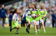 16 September 2018; Action from the match between Mount Leinster Rangers and Kilmovee Shamrock's during the Half-time GO Games during the TG4 All-Ireland Ladies Football Championship Finals at Croke Park, Dublin. Photo by David Fitzgerald/Sportsfile