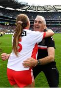 16 September 2018; Tyrone manager Gerry Moane and Slaine Mc Carroll of Tyrone celebrate following the TG4 All-Ireland Ladies Football Intermediate Championship Final match between Meath and Tyrone at Croke Park, Dublin. Photo by Sam Barnes/Sportsfile