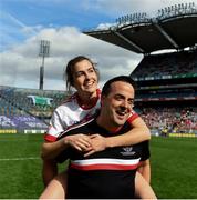16 September 2018; Áine Canavan of Tyrone celebrates with a member of the backroom team following the TG4 All-Ireland Ladies Football Intermediate Championship Final match between Meath and Tyrone at Croke Park, Dublin. Photo by Sam Barnes/Sportsfile