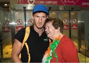 17 September 2018; Gary O'Donovan of Team Ireland with his grandmother Mary Doab on his return from the World Rowing Championships in Bulgaria at Cork Airport in Cork. Photo by Eóin Noonan/Sportsfile