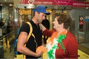 17 September 2018; Gary O'Donovan of Team Ireland with his grandmother Mary Doab on his return from the World Rowing Championships in Bulgaria at Cork Airport in Cork. Photo by Eóin Noonan/Sportsfile