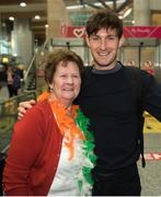 17 September 2018; Paul O'Donovan of Team Ireland with his grandmother Mary Doab on his return from the World Rowing Championships in Bulgaria at Cork Airport in Cork. Photo by Eóin Noonan/Sportsfile