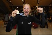 17 September 2018; Gold medallist Sanita Puspure on her return from the World Rowing Championships at Dublin Airport in Dublin. Photo by David Fitzgerald/Sportsfile