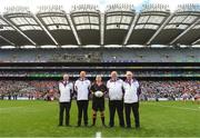 16 September 2018; Referee Garryown Mc Mahon and his officials before the TG4 All-Ireland Ladies Football Senior Championship Final match between Cork and Dublin at Croke Park, Dublin. Photo by Piaras Ó Mídheach/Sportsfile