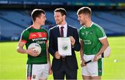 18 September 2018; Stephen Coen of Mayo, left, Seamus Hickey, CEO of the GPA, centre, and Séamus Flanagan of Limerick in attendance during the launch of the ESRI Report into Playing Senior Intercounty Gaelic Games at Croke Park in Dublin. Photo by Sam Barnes/Sportsfile
