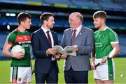18 September 2018; Stephen Coen of Mayo, left, Seamus Hickey, CEO of the GPA, second from left, Uachtarán Chumann Lúthchleas Gael John Horan, second from right, and Séamus Flanagan of Limerick in attendance during the launch of the ESRI Report into Playing Senior Intercounty Gaelic Games at Croke Park in Dublin. Photo by Sam Barnes/Sportsfile