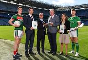 18 September 2018; Attendees, from left, Stephen Coen of Mayo, Seamus Hickey, CEO of the GPA, Alan Barrett, Director of the ESRI, Uachtarán Chumann Lúthchleas Gael John Horan, Elish Kelly, Senior Research Officer, ESRI and Séamus Flanagan of Limerick during the launch of the ESRI Report into Playing Senior Intercounty Gaelic Games at Croke Park in Dublin. Photo by Sam Barnes/Sportsfile