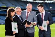 18 September 2018; Attendees, from left, Elish Kelly, Senior Research Officer, ESRI, Alan Barrett, Director of the ESRI, Uachtarán Chumann Lúthchleas Gael John Horan and Seamus Hickey, CEO of the GPA, during the launch of the ESRI Report into Playing Senior Intercounty Gaelic Games at Croke Park in Dublin. Photo by Sam Barnes/Sportsfile