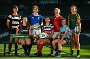 18 September 2018; Women's All-Ireland players, from left, Oonagh Hynes of Old Belvedere R.F.C., Beth Cregan of Cooke R.F.C., Aoife Moore of St Marys College R.F.C., Michelle Claffey of Blackrock College R.F.C., Fiona Hayes of UL Bohemians R.F.C., along with Mary Healy of Galwegians R.F.C. and Daisy Earle of Railway Union R.F.C. during the All-Ireland League and Women’s All-Ireland League 2018/19 Season launch at the Aviva Stadium in Dublin. Photo by Harry Murphy/Sportsfile