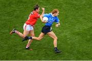 16 September 2018; Lauren Magee of Dublin in action against Shauna Kelly of Cork during the TG4 All-Ireland Ladies Football Senior Championship Final match between Cork and Dublin at Croke Park, Dublin. Photo by Piaras Ó Mídheach/Sportsfile
