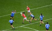 16 September 2018; Ciara O’Sullivan of Cork, supported by team mate Libby Coppinger, in action against Dublin players, from left, Siobhán McGrath, Sinéad Goldrick, Carla Rowe, Olwen Carey, and Niamh McEvoy during the TG4 All-Ireland Ladies Football Senior Championship Final match between Cork and Dublin at Croke Park, Dublin. Photo by Piaras Ó Mídheach/Sportsfile