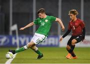 18 September 2018; Conor Carty of Republic of Ireland in action against Çagtay Kurukalip of Turkey during the Under 17 International Friendly match between Republic of Ireland and Turkey at Tallaght Stadium in Tallaght, Dublin. Photo by Eóin Noonan/Sportsfile