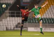 18 September 2018; Conor Carty of Republic of Ireland in action against Rahmi Salih Kaya of Turkey during the Under 17 International Friendly match between Republic of Ireland and Turkey at Tallaght Stadium in Tallaght, Dublin. Photo by Eóin Noonan/Sportsfile