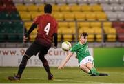 18 September 2018; Conor Carty of Republic of Ireland scores his side's second goal during the Under 17 International Friendly match between Republic of Ireland and Turkey at Tallaght Stadium in Tallaght, Dublin. Photo by Eóin Noonan/Sportsfile