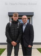 19 September 2018; Republic of Ireland manager Martin O'Neill with Leigh Kavanagh, Ireland Under-16 International from St Joseph’s Boys/Bray Wanderers, during a visit to St Peters National School in Bray, Co Wicklow. Photo by Piaras Ó Mídheach/Sportsfile
