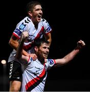 19 September 2018; Dinny Corcoran celebrates with his Bohemians team-mate Oscar Brennan, top, after scoring their third goal during the Irish Daily Mail FAI Cup Quarter-Final match between Derry City and Bohemians at the Brandywell Stadium in Derry. Photo by Stephen McCarthy/Sportsfile