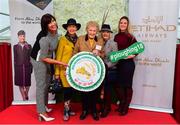 20 September 2018; Finalists of the Etihad Airways Best Dressed 'Country Style' competition, Evelyn Johnston, from Co Clare, second from left, and Mary O'Halloran, from Co Dublin, second from right, alongside, from left, Fashion Show Director, Brigid Dooley-Kealey, MD of the National Ploughing Association Anna May McHugh and Shannon O'Dowd of Etihad Airways at the National Ploughing Championship in Screggan, Tullamore, Co. Offaly. This year’s prize includes two return economy flights from Dublin to Abu Dhabi, a two-night stay in the luxury 5-Star Emirates Palace, a two-night stay in the prominent 5-Star Anantara Eastern Mangroves & Spa Hotel and two complimentary passes for Yas Island. Photo by David Fitzgerald/Sportsfile