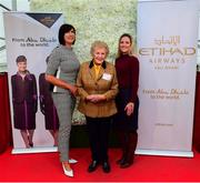 20 September 2018; Fashion Show Director, Brigid Dooley-Kealey, left, MD of the National Ploughing Association Anna May McHugh and Shannon O'Dowd of Etihad Airways, right, at the National Ploughing Championship in Screggan, Tullamore, Co. Offaly. This year’s prize includes two return economy flights from Dublin to Abu Dhabi, a two-night stay in the luxury 5-Star Emirates Palace, a two-night stay in the prominent 5-Star Anantara Eastern Mangroves & Spa Hotel and two complimentary passes for Yas Island. Photo by David Fitzgerald/Sportsfile