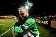 19 September 2018; A Bohemians supporter celebrates with Keith Ward following their second goal during the Irish Daily Mail FAI Cup Quarter-Final match between Derry City and Bohemians at the Brandywell Stadium in Derry. Photo by Stephen McCarthy/Sportsfile