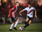 19 September 2018; Dean Shiels of Derry City in action against Dan Casey of Bohemians during the Irish Daily Mail FAI Cup Quarter-Final match between Derry City and Bohemians at the Brandywell Stadium in Derry. Photo by Stephen McCarthy/Sportsfile