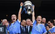 16 September 2018; Lauren Magee, left, and Aoife Kane of Dublin lift the Brendan Martin cup following the TG4 All-Ireland Ladies Football Senior Championship Final match between Cork and Dublin at Croke Park, Dublin. Photo by David Fitzgerald/Sportsfile