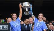 16 September 2018; Laura McGinley, left, and Siobhán Killeen of Dublin lift the Brendan Martin cup following the TG4 All-Ireland Ladies Football Senior Championship Final match between Cork and Dublin at Croke Park, Dublin. Photo by David Fitzgerald/Sportsfile