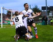 21 September 2018; Chris Shields of Dundalk celebrates with team-mates John Mountney, 8, and Michael Duffy after scoring his side's first goal during the SSE Airtricity League Premier Division match between Cork City and Dundalk at Turners Cross in Cork. Photo by Stephen McCarthy/Sportsfile