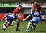 21 September 2018; Peter O'Mahony of Munster is tackled by Willis Halaholo, left, and Rhys Gill of Cardiff Blues during the Guinness PRO14 Round 4 match between Cardiff Blues and Munster at Cardiff Arms Park in Cardiff, Wales. Photo by Chris Fairweather/Sportsfile