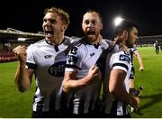 21 September 2018; Dundalk players, from left, Georgie Kelly, Chris Shields and Patrick Hoban celebrate following the SSE Airtricity League Premier Division match between Cork City and Dundalk at Turners Cross in Cork. Photo by Stephen McCarthy/Sportsfile