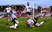 21 September 2018; Chris Shields, right, celebrates with his Dundalk team-mates, from left, Patrick Hoban, John Mountney and Michael Duffy after scoring his side's goal during the SSE Airtricity League Premier Division match between Cork City and Dundalk at Turners Cross in Cork. Photo by Stephen McCarthy/Sportsfile
