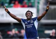 22 September 2018; Niyi Adeolokun of Connacht celebrates after scoring his side's third try during the Guinness PRO14 Round 4 match between Connacht and Scarlets at the Sportsground in Galway. Photo by Seb Daly/Sportsfile