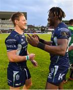 22 September 2018; Kieran Marmion, left, and Niyi Adeolokun of Connacht following their side's victory during the Guinness PRO14 Round 4 match between Connacht and Scarlets at the Sportsground in Galway. Photo by Seb Daly/Sportsfile