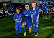 22 September 2018; Matchday mascots 7 year old James Brady, from Greystones, Co. Wicklow, and 8 year old Paul Hartnett, from Blackrock, Dublin, with Leinster captain Jonathan Sexton ahead of the Guinness PRO14 Round 4 match between Leinster and Edinburgh at RDS Arena in Dublin. Photo by Ramsey Cardy/Sportsfile