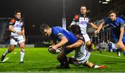 22 September 2018; Jonathan Sexton of Leinster scores his side's fourth try despite the tackle of Juan Pablo Socino of Edinburgh during the Guinness PRO14 Round 4 match between Leinster and Edinburgh at the RDS Arena in Dublin. Photo by Ramsey Cardy/Sportsfile