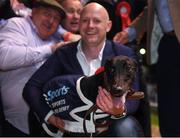 22 September 2018; Ballyanne Sim after winning the 2018 Irish Greyhound Derby at Shelbourne Park in Dublin. Photo by Harry Murphy/Sportsfile