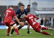 22 September 2018; Finlay Bealham of Connacht is tackled by Samson Lee, left, and Lewis Rawlins of Scarlets during the Guinness PRO14 Round 4 match between Connacht and Scarlets at the Sportsground in Galway. Photo by Seb Daly/Sportsfile