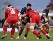 22 September 2018; Peter McCabe of Connacht is tackled by Werner Kruger, left, and Jake Ball of Scarlets during the Guinness PRO14 Round 4 match between Connacht and Scarlets at the Sportsground in Galway. Photo by Seb Daly/Sportsfile