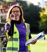 23 September 2018; Event Director Gillian Kenny pictured at the St Anne’s junior parkrun where Vhi hosted a special event to celebrate their partnership with parkrun Ireland. Vhi hosted a lively warm up routine which was great fun for children and adults alike. Crossing the finish line was a special experience as children were showered with bubbles and streamers to celebrate their achievement and each child received a gift. Junior parkrun in partnership with Vhi support local communities in organising free, weekly, timed 2km runs every Sunday at 9.30am. To register for a parkrun near you visit www.parkrun.ie. Photo by Harry Murphy/Sportsfile