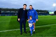 22 September 2018; Matchday mascot 7 year old James Brady, from Greystones, Co. Wicklow, with Leinster players Tom Daly and Sean O'Brien ahead of the Guinness PRO14 Round 4 match between Leinster and Edinburgh at RDS Arena in Dublin. Photo by Ramsey Cardy/Sportsfile