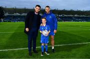 22 September 2018; Matchday mascot 8 year old Paul Hartnett, from Blackrock, Dublin, with Leinster players Tom Daly and Sean O'Brien ahead of the Guinness PRO14 Round 4 match between Leinster and Edinburgh at RDS Arena in Dublin. Photo by Ramsey Cardy/Sportsfile